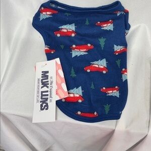 Muk Luks Navy Pet Sweater phs  with Red Cars and xmass trees size butter knit S